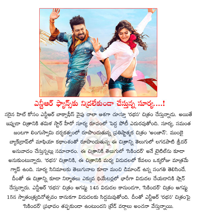 jr ntr,sikindar movie,jr ntr rabhasa movie,big clash between rabhasa and sikindar,anjaan movie,samantha,big clash between surya and jr ntr  jr ntr, sikindar movie, jr ntr rabhasa movie, big clash between rabhasa and sikindar, anjaan movie, samantha, big clash between surya and jr ntr